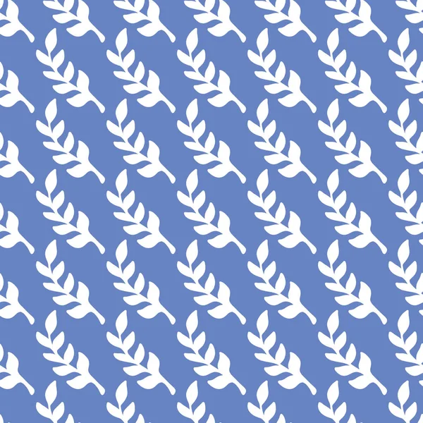 단순 한 벡터 잎은 패턴 디자인을 반복 한다. 파란색과 흰색의 자연 배경. — 스톡 벡터