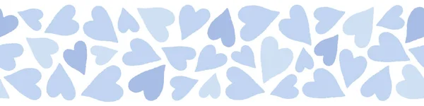Herzmuster-Randgestaltung. Texturierte Vektor nahtlose Wiederholung Banner in blau. Nette Illustration ideal für Baby- und Kinderprojekte. — Stockvektor