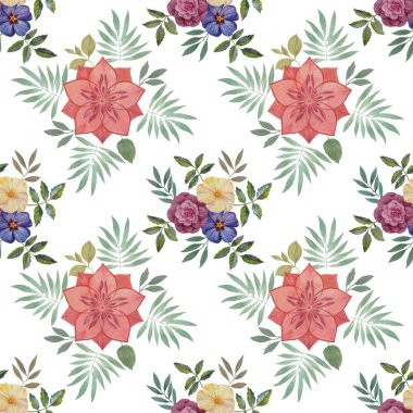 Sorunsuz suluboya desen. El suluboya resim boyalı. Sorunsuz botanik suluboya egzotik çiçek desenli.