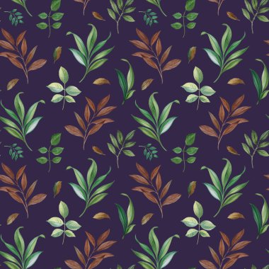 Dikişsiz suluboya deseni. El boyalı suluboya illüstrasyon. Dikişsiz botanik suluboya egzotik çiçek deseni. Dikişsiz suluboya deseni. Zarif yaprakları sanat tasarımı.