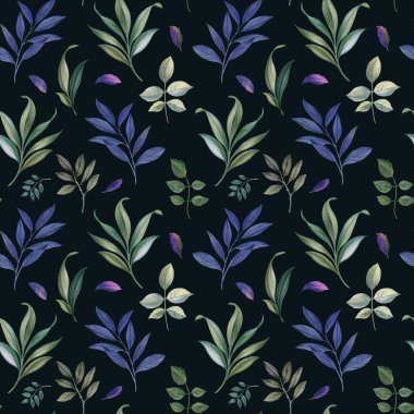 Dikişsiz suluboya deseni. El boyalı suluboya illüstrasyon. Dikişsiz botanik suluboya egzotik çiçek deseni. Dikişsiz suluboya deseni. Zarif yaprakları sanat tasarımı.