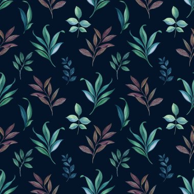 Dikişsiz suluboya deseni. El boyalı suluboya illüstrasyon. Dikişsiz botanik suluboya egzotik çiçek deseni. Dikişsiz suluboya deseni. Zarif yaprakları sanat tasarımı.