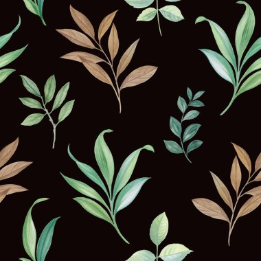 Dikişsiz suluboya deseni. El boyalı suluboya illüstrasyon. Dikişsiz botanik suluboya egzotik çiçek deseni. Dikişsiz suluboya deseni. Zarif yaprakları sanat tasarımı.