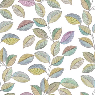 Dikişsiz suluboya yaprakları desen. Farklı renklerde el boyalı yaprakları. Tasarım için yaprakları.