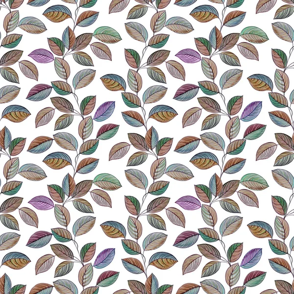 원활한 수채화 나뭇잎 패턴입니다 손으로 색상의 나뭇잎 디자인을 나뭇잎 — 스톡 사진
