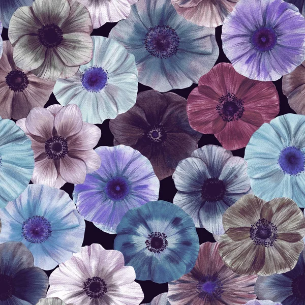 Seamless Watercolor Flowers Pattern Poppies Flowers Hand Painted Flowers Different — Stock Photo, Image