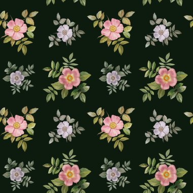 Dikişsiz suluboya çiçek deseni. Farklı renklerde el boyaması çiçekler