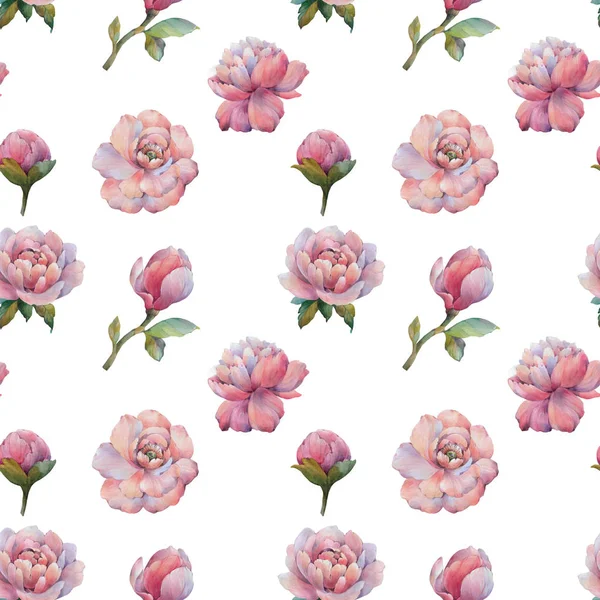 Patrón Flores Acuarela Sin Costuras Acuarela Flores Peonía Flores Pintadas —  Fotos de Stock