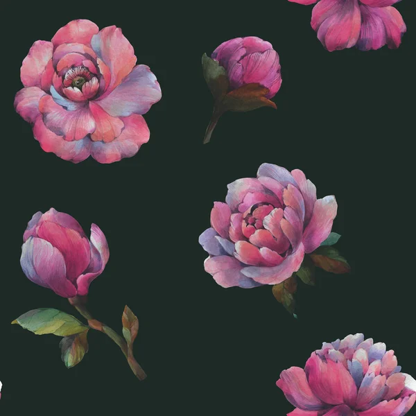 Dikişsiz Suluboya Çiçek Deseni Suluboya Şakayık Çiçekler Boyaması Çiçekler Tasarım — Stok fotoğraf