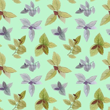 Dikişsiz suluboya deseni. Ambalaj, duvar kağıdı, kumaş için çizilmiş yaprakları. Tasarım öğesi. Suluboya boyalı yaprakları. Sanat tasarımı için zarif yapraklar. 