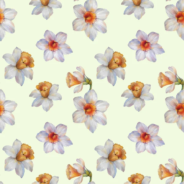 Seamless watercolor flowers pattern. Watercolor flowers narcissus. Seamless floral pattern. Hand painted flowers. Flowers for design.