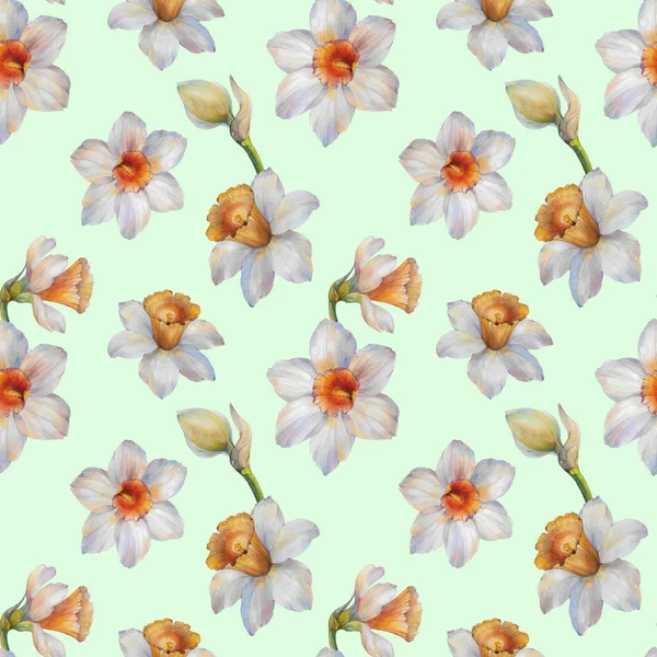 Seamless watercolor flowers pattern. Watercolor flowers narcissus. Seamless floral pattern. Hand painted flowers. Flowers for design.