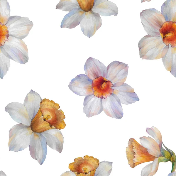 Seamless watercolor flowers pattern. Watercolor flowers narcissus. Seamless floral pattern. Hand painted flowers. Flowers for design.