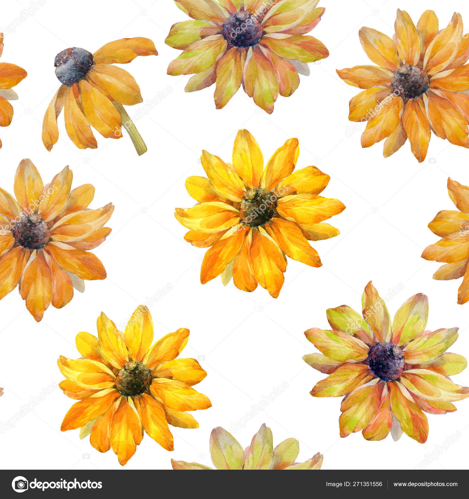 Seamless Watercolor Flowers Pattern Hand Painted Yellow Flowers Flower Pattern Stock Photo Image By C Artpok 271351556