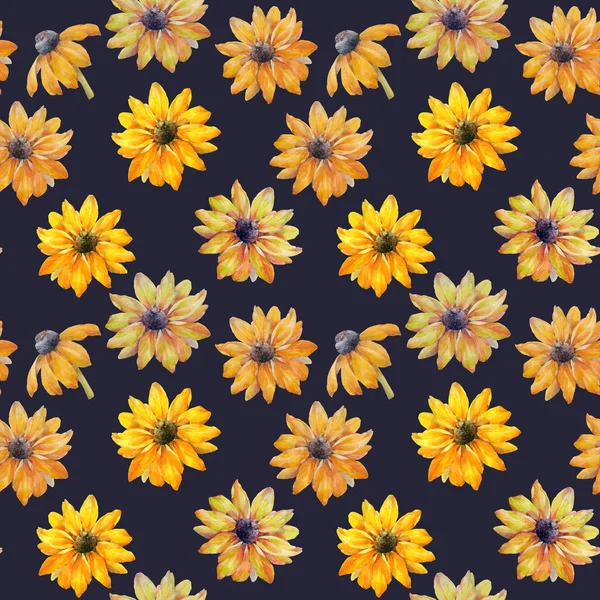 Seamless watercolor flowers pattern. Hand painted yellow flowers. Flower pattern for design. Seamless floral pattern. Drawn flowers for packaging, wallpaper, fabric.