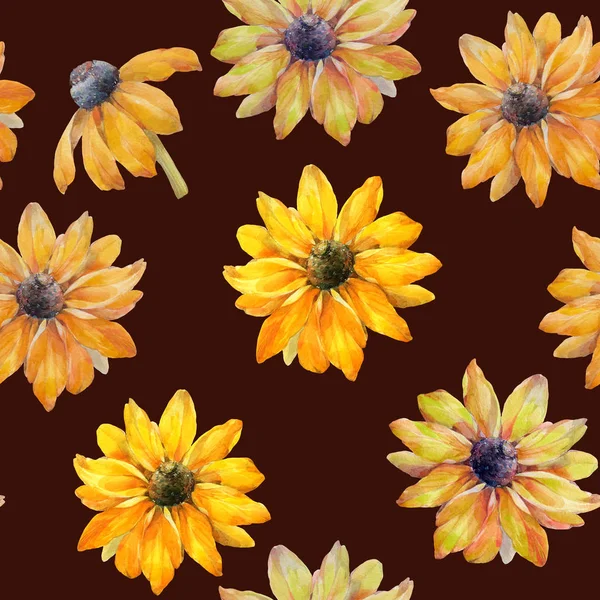 无缝水彩花图案 手绘的黄色花 用于设计的花图案 无缝的花卉图案 用于包装 织物的花卉 — 图库照片