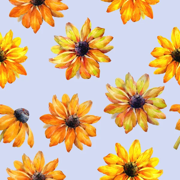 Bezszwowe Kwiaty Akwarela Wzór Ręcznie Malowane Żółte Kwiaty Kwiat Wzór — Zdjęcie stockowe