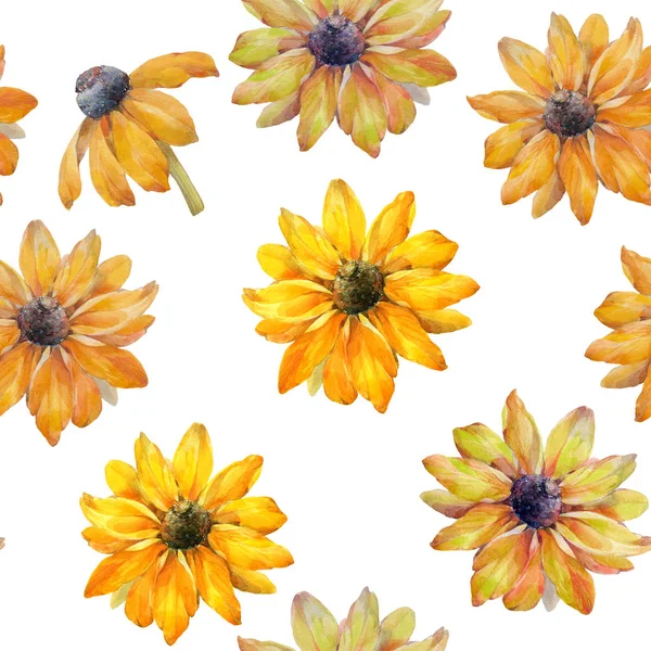 Seamless watercolor flowers pattern. Hand painted yellow flowers. Flower pattern for design. Seamless floral pattern. Drawn flowers for packaging, wallpaper, fabric.