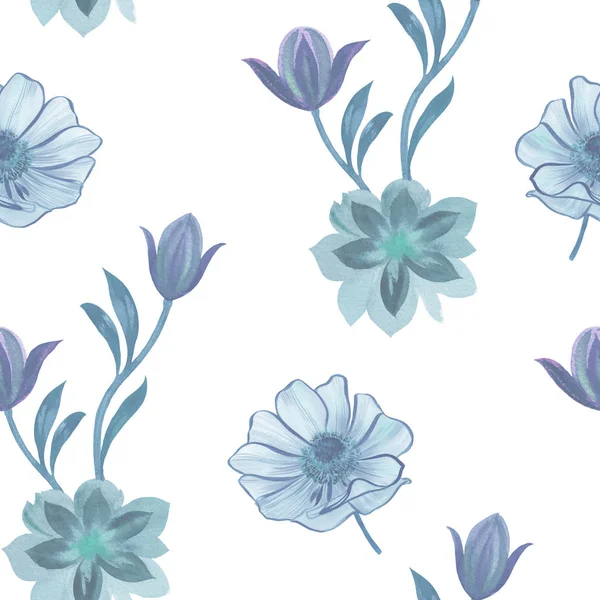 Seamless Watercolor Flowers Pattern Hand Painted Flowers White Background Flowers — Stock Photo, Image