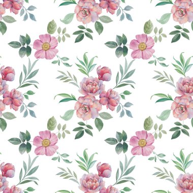 Dikişsiz suluboya çiçek deseni. El boyaması şakayık çiçekler. Tasarım için çiçekler ve yapraklar. Dikişsiz çiçek deseni. Tasarım için çiçek aranjmanı.