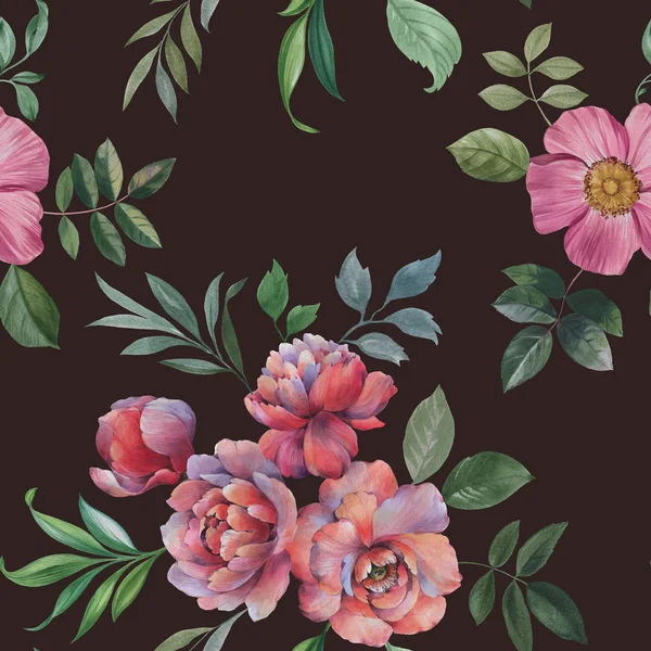 Bezbarvý Akvarel Ruční Malované Petici Květiny Listí Pro Design Bezproblémové — Stock fotografie