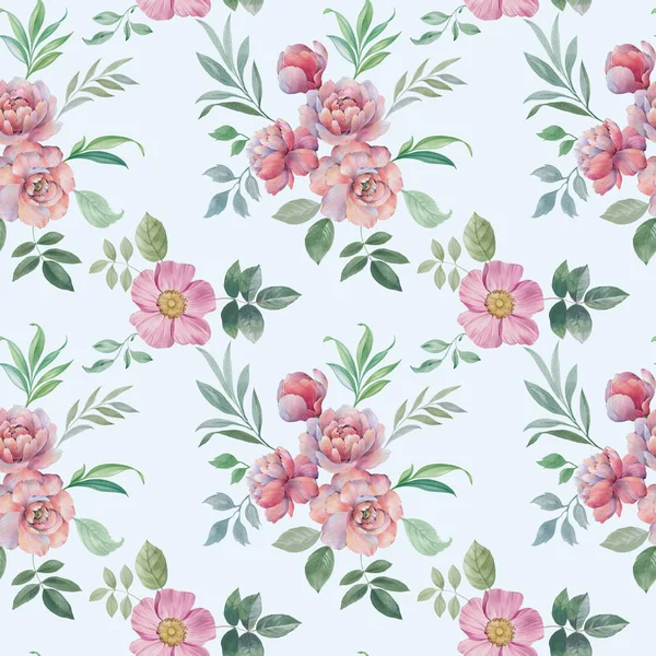 Dikişsiz suluboya çiçek deseni. El boyaması şakayık çiçekler. Tasarım için çiçekler ve yapraklar. Dikişsiz çiçek deseni. Tasarım için çiçek aranjmanı.