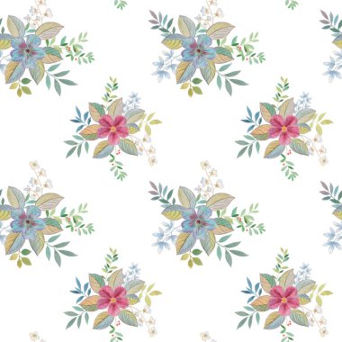 Beyaz bir arka planda kusursuz çiçek deseni. Tasarım, ambalaj ve baskı için sanat suluboya. Soyut suluboya çizimi.