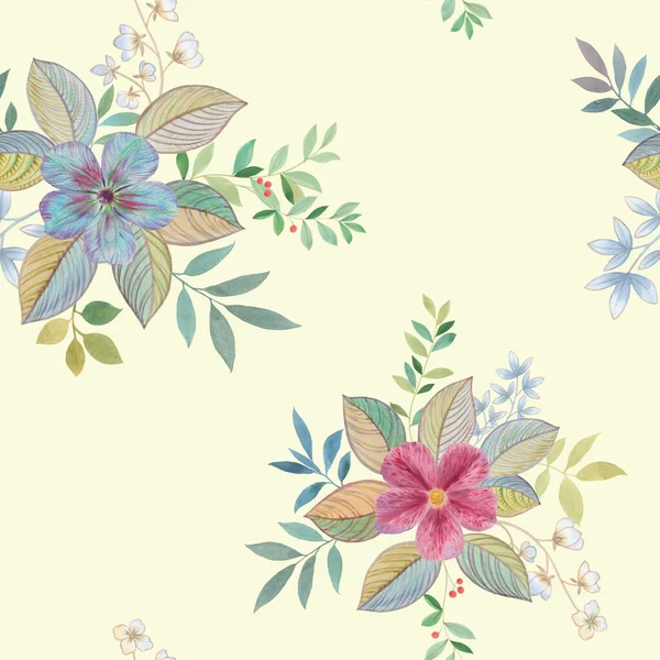 Sömlös Blommönster Ljusgrön Bakgrund Art Akvarell För Design Förpackning Och — Stockfoto