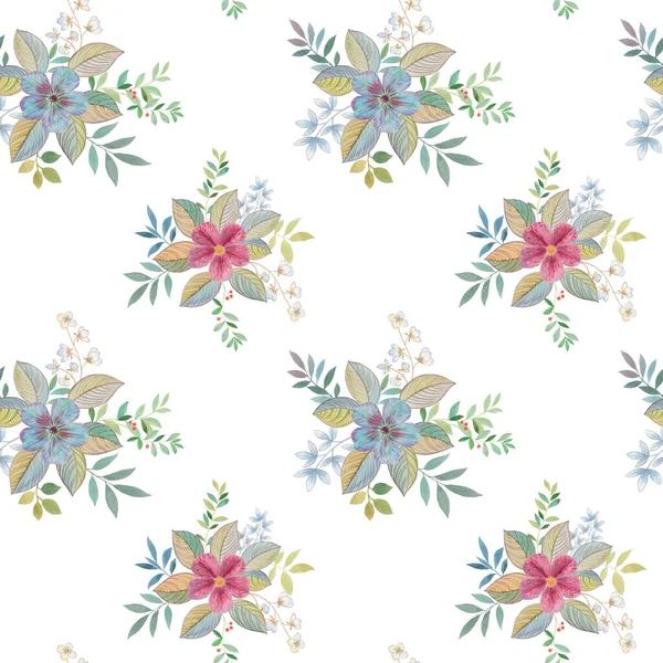 Sömlös Blommönster Vit Bakgrund Art Akvarell För Design Förpackning Och — Stockfoto