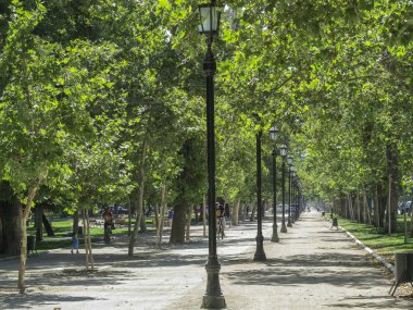 sidewalk in park in downtown of city of Santiago, capital of Chile in South America clipart