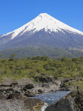 The Petrohue Falls and Osorno Volcano with its snow peak in Puerto Varas, south of Chile. clipart