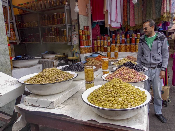Marrakesch Marokko Oktober 2012 Oliven Zum Verkauf Auf Jemaa Fnaa — Stockfoto