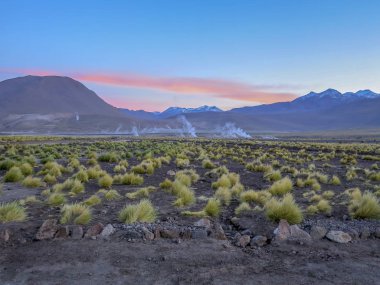 Şili Atacama Çölü'nde renkli günbatımı.
