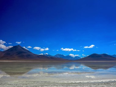 Miniques lagün ve yanardağ - Atacama Çölü, Şili. Andes, yer