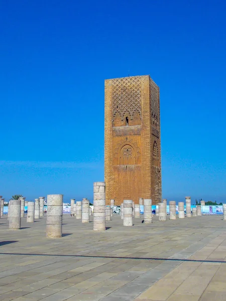 Minaret Mecset Hassan Befejezetlen Torony Rabat Morocco Symbol Marokkó — Stock Fotó