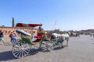 Jamaa el Fna meydanında taşıma ve turistler