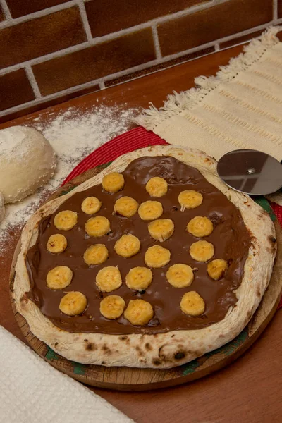 Pizza Chocolate Bananas Mesa Madeira — Fotografia de Stock