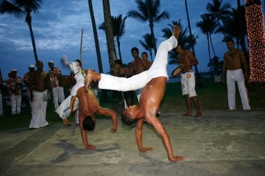 Salvador, Bahia, Brazil - may, 05, 2007 - capoeira, traditional martial fight perform in the afternoon in Salvador, Bahia, Brazil clipart