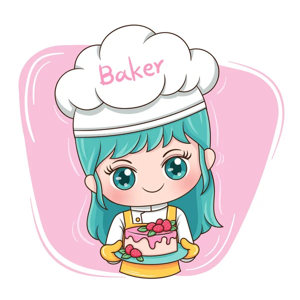 Ilustración Del Personaje Dibujos Animados Panadero Femenino — Vector de stock