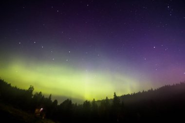 Güzel aurora borealis, Kuzey ışıkları Karelya, Rusya