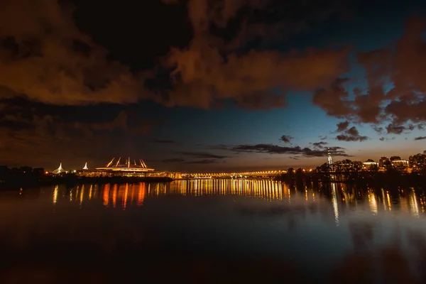 Beautiful view of the Zenit-Arena and Lahta Center from Elagin Island. — Stock Photo, Image