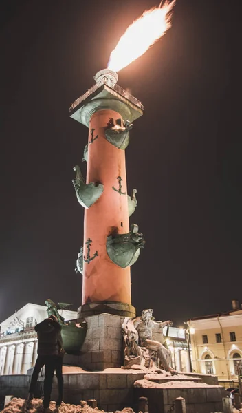 Nachtansicht Der Rostrosäule Saint Petersburg Russland — Stockfoto