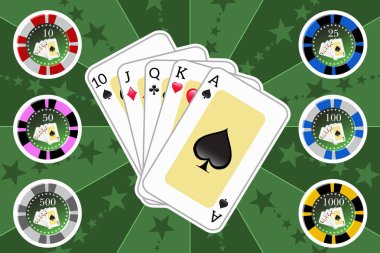 Bilgisayar destekli illüstrasyon: poker kartları ve çipleri