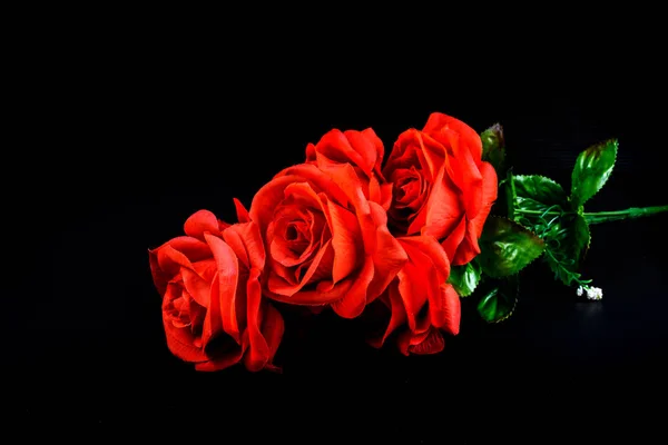 Bouquet Roses Rouges Sur Fond Noir Concept Valentin — Photo