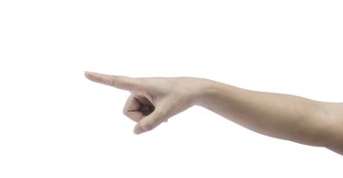 Kadın el sanal ekran dokunaklı. Kırpma yolu ile beyaz arka plan üzerinde izole