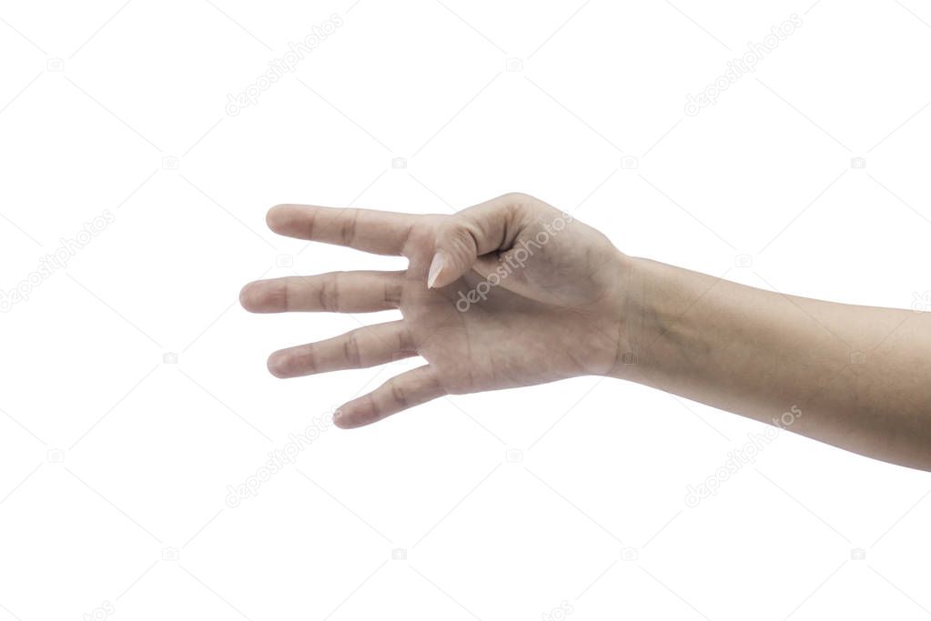 Female hand showing four fingers, Isolated on white background with clipping path