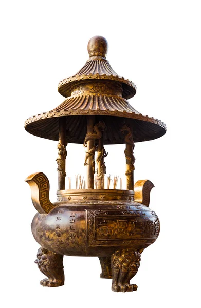 Ancient Bronze Incense Burner White Background Clipping Path — Stock Photo, Image