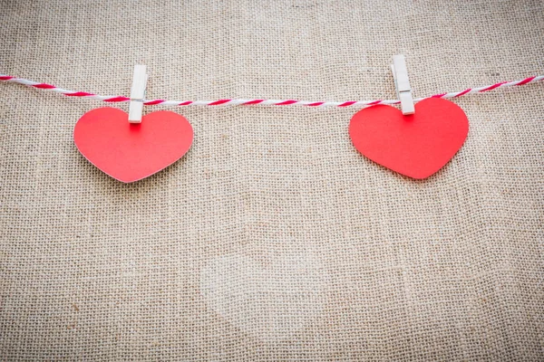 Sevgililer Kalpleri Kart Doğal Kordon Beyaz Klipleri Çul Doku Arka — Stok fotoğraf