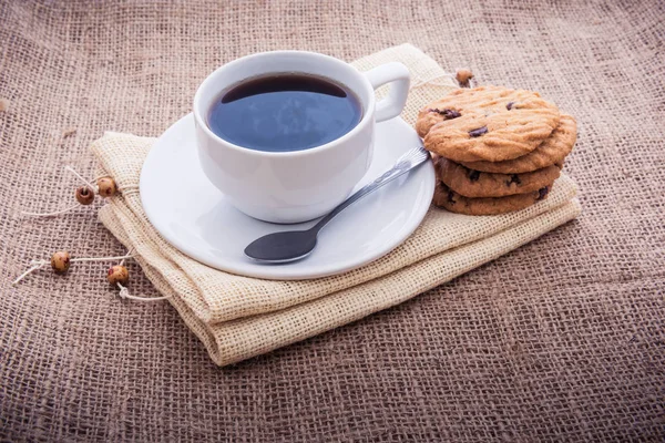 Desayuno Fresco Café Caliente Cupcakes Servilletas Estilo Retro — Foto de Stock