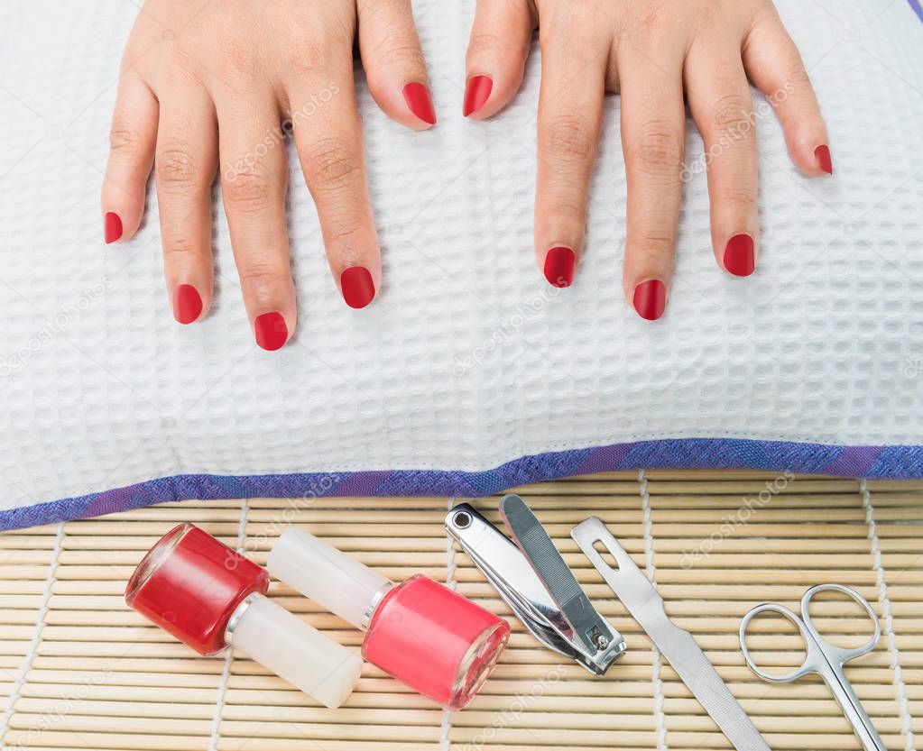 Female soft hands with beautiful manicure. Beauty care concept